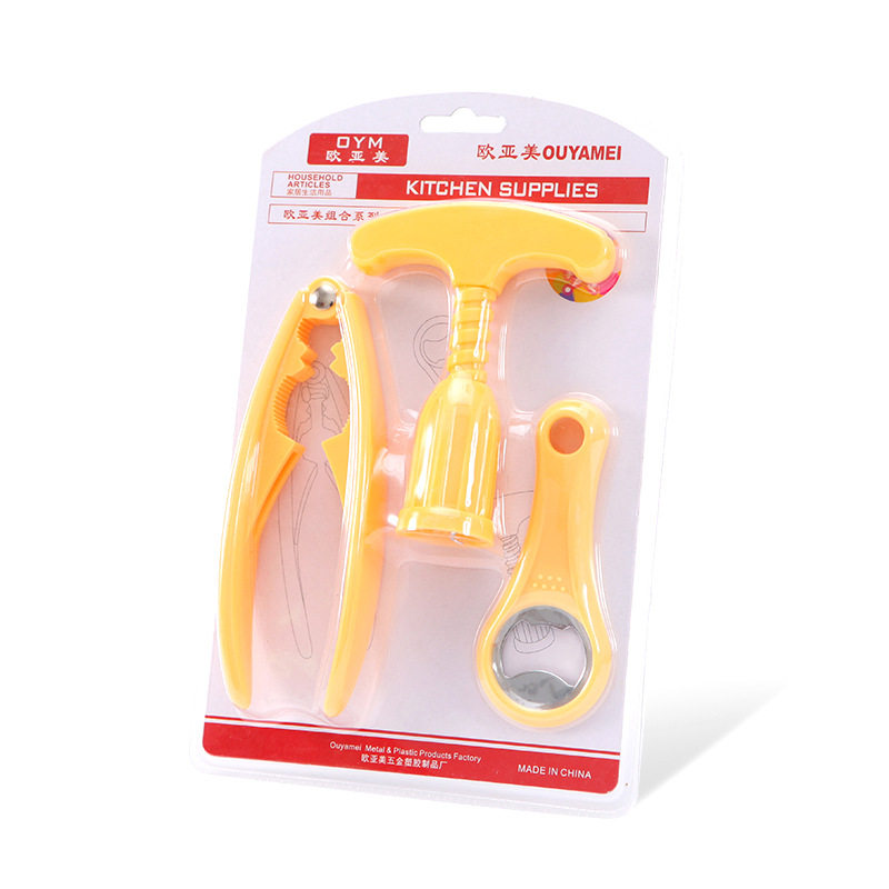 创意核桃夹啤酒起子多功能葡萄酒红酒开瓶器三件套厨房小工具套装