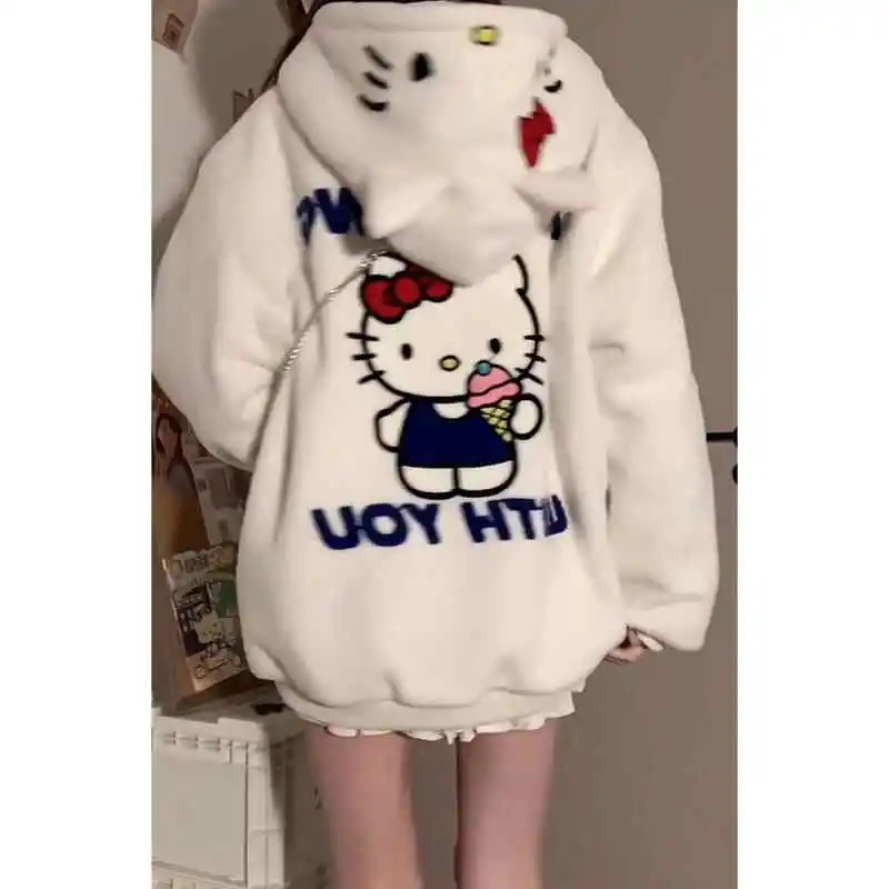 可爱卡通凯蒂猫羊羔毛连帽外套