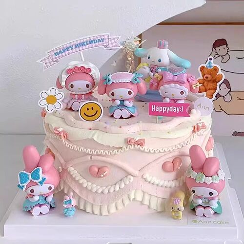 茶话会女仆美乐蒂库洛米KT猫蛋糕装饰摆件粉色系小公主女孩子插件