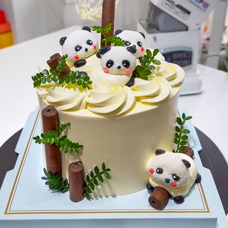 熊猫蛋糕装饰摆件棉花糖手指饼干棒围边巧克力棒生日烘焙配件插件