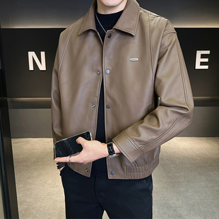 复古机车皮衣男秋冬款外套2025新款潮牌痞帅高级感翻领男装皮夹克