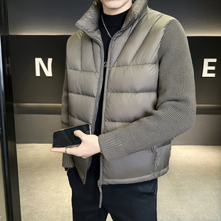 90绒泡芙羽绒服男针织拼接冬季 痞帅防寒服加厚立领外套男 2025新款