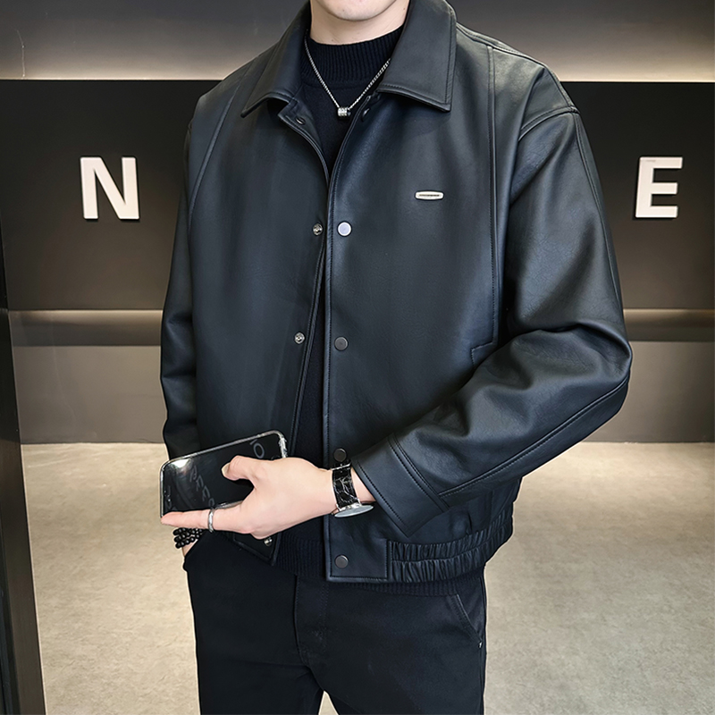 加绒夹克男秋冬2025新款潮流高级感痞帅机车服翻领短款皮衣外套男