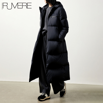 御寒长款连帽鹅绒羽绒服外套