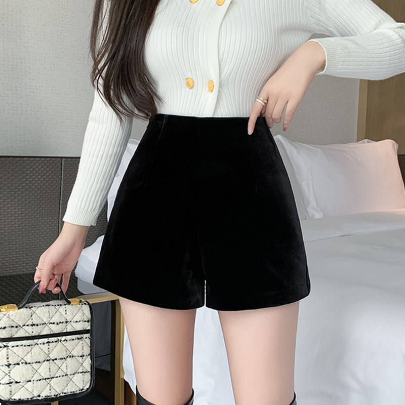 金丝绒毛呢短裤女2026新款春季外穿高腰显瘦a字阔腿裤子打底靴裤