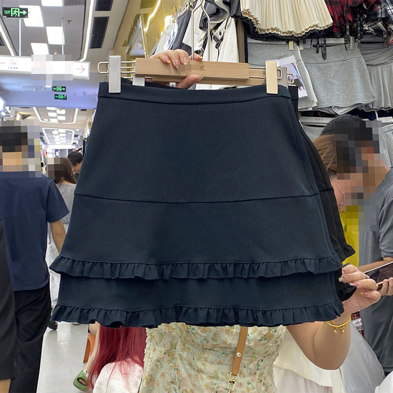 设计感双层木耳花边半身裙女2025秋季新款学院风高腰包臀A字裙子