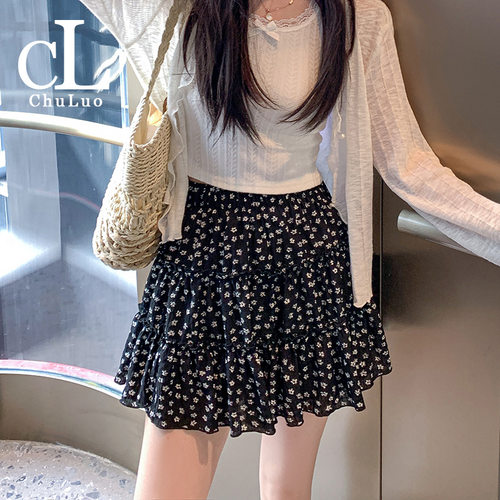 设计感韩系碎花半身裙女夏小众复古芭蕾风显瘦百搭A字蛋糕小短裙