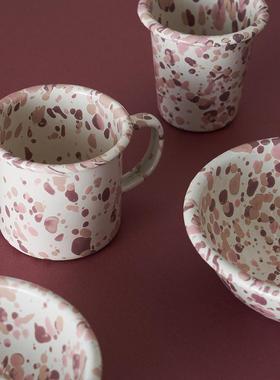 美国正品Crow Canyon泼墨搪瓷沙漠玫瑰盘餐具沙拉盘麦片碗马克杯