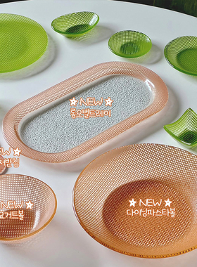 韩国Eding彩色耐热玻璃新款酸奶碗意面碗椭圆盘筷子架