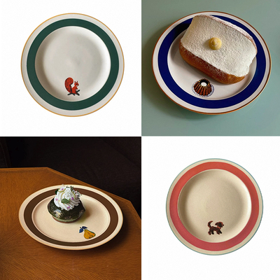 森林图章小狗陶瓷复古盘