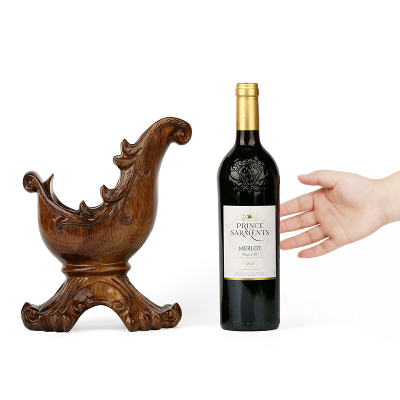 红木雕刻红酒架客厅装饰工艺品摆件 实木质中式创意家居摆设