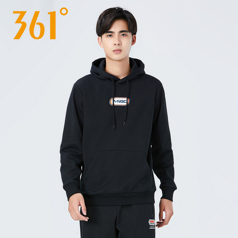 361男装加绒保暖连帽套头卫衣2023冬季新款361度运动服休闲外套男