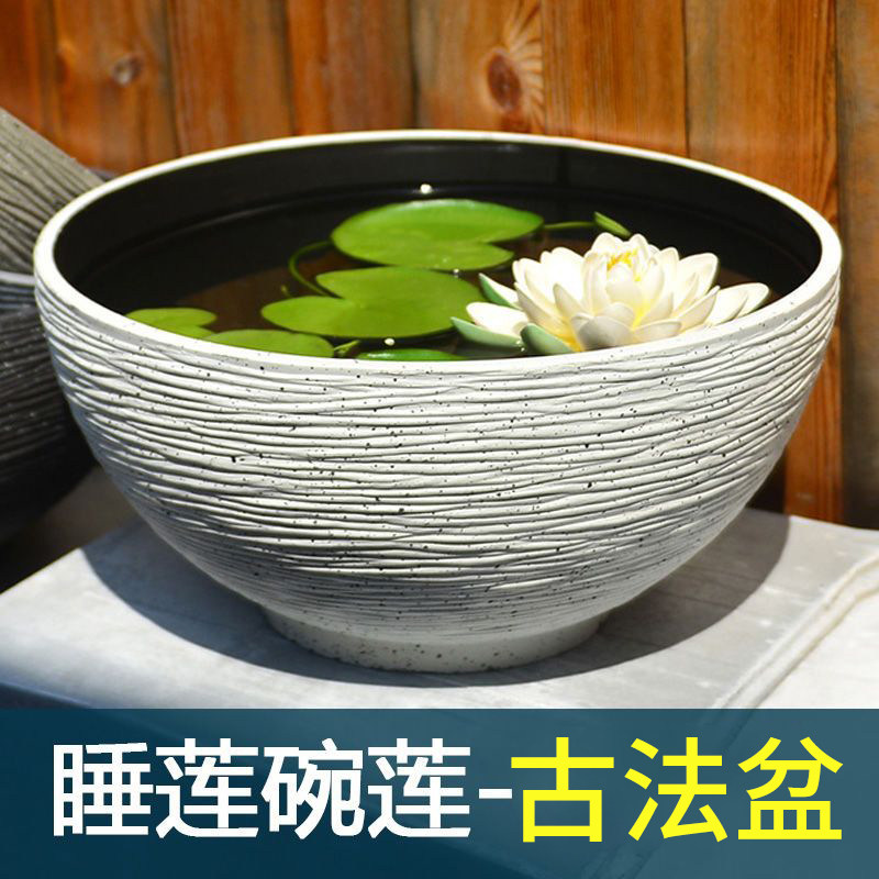 古法养鱼生态缸睡莲碗莲盆家用阳台养鱼池庭院造景彷石头水培鱼池