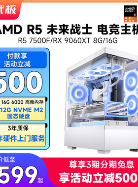 【3期免息】武极 AMD 锐龙R5 7500F/9600X/RX9060XT家用办公设计电脑主机台式机整机组装机DIY游戏主机