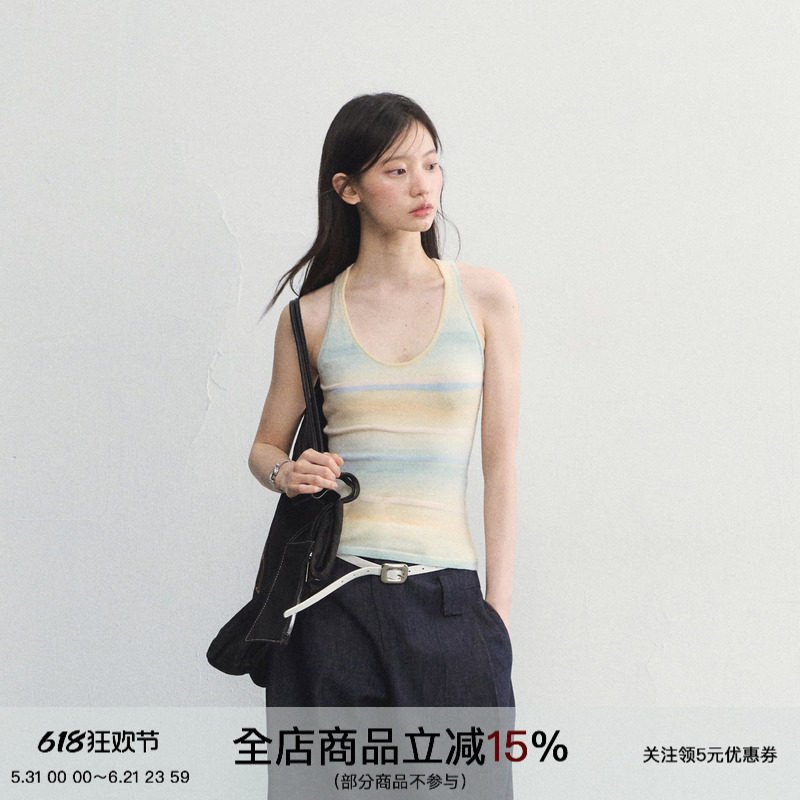 SPEAR YOUTH“野良吉吉”条纹渐变针织背心扭绳设计显瘦内搭上衣