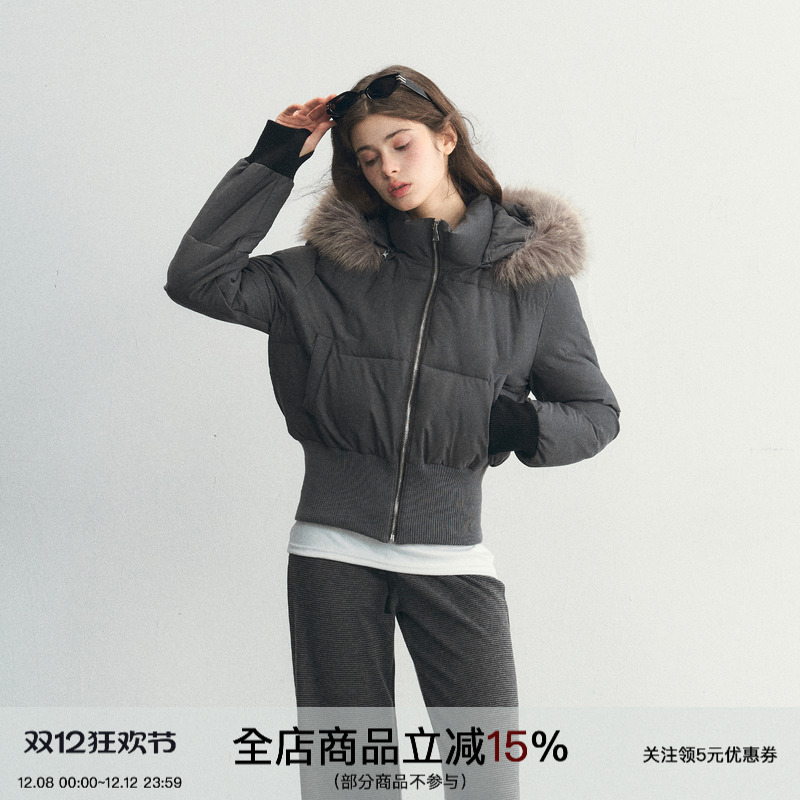 90白鸭绒可拆卸连帽羽绒外套