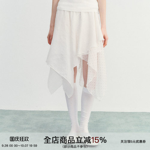SPEAR YOUTH“沉溺温柔”天丝不规则下摆半身裙波点拼接半裙裙子