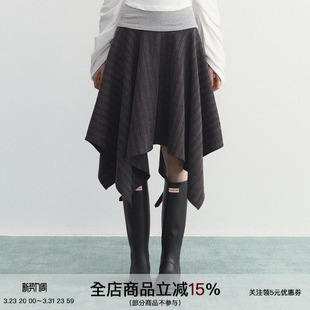 设计感不规则格纹半身裙高腰显瘦裙子 不过尔尔 SPEAR YOUTH