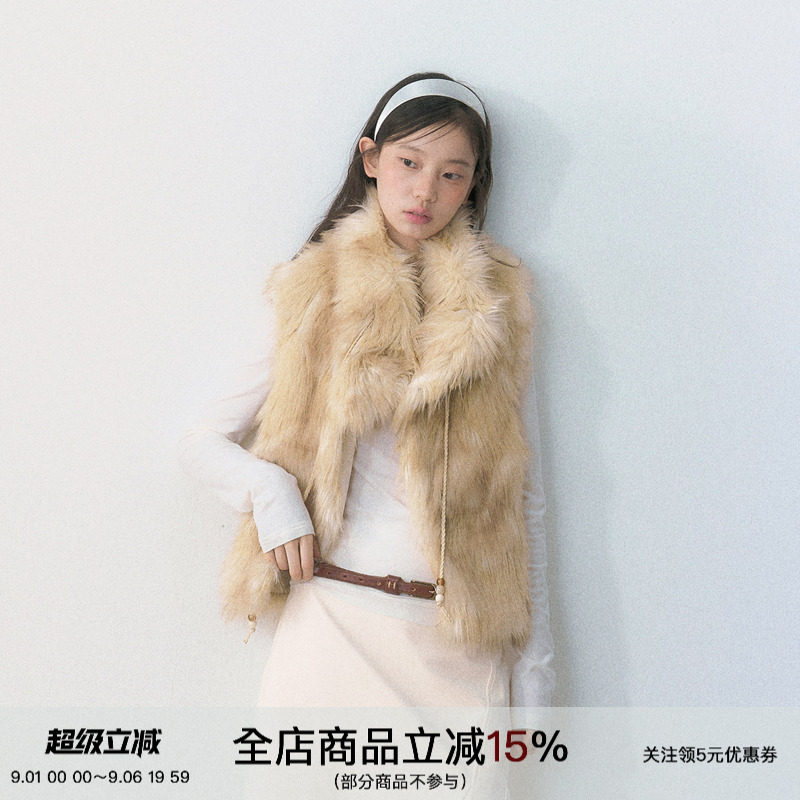 SPEARYOUTH米驼定染皮草马甲图片