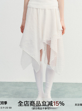 SPEAR YOUTH“沉溺温柔”天丝不规则下摆半身裙波点拼接半裙裙子