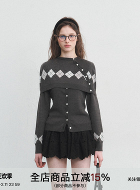 SPEAR YOUTH“格雷小岛”两件套羊毛复古菱格毛衣英伦收腰针织衫