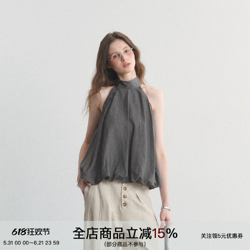 SPEAR YOUTH“全世界降落”无袖挂脖花苞上衣宽松无袖百搭雪纺衫