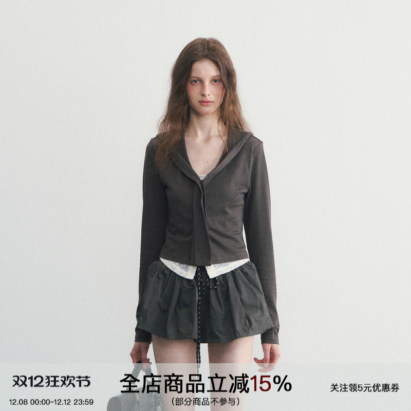 假两件蕾丝外套修身海军领长袖