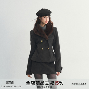 羊毛毛呢外套可拆卸毛领排扣西装 SPEAR time old 棉服 YOUTH