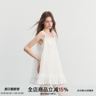 天丝法式 花房奇遇 白色吊带连衣裙蕾丝拼接短裙 YOUTH SPEAR
