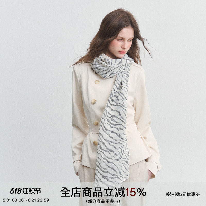 SPEAR YOUTH“钢琴恋曲”灰白斑马纹丝巾度假风百搭冰感围巾披肩