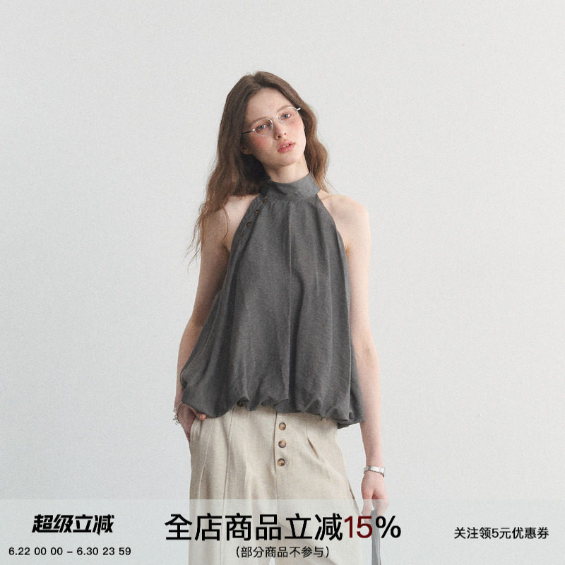 SPEAR YOUTH“全世界降落”无袖挂脖花苞上衣宽松无袖百搭雪纺衫