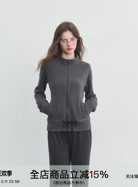 SPEAR YOUTH“生活留白”黑灰条纹圆领开衫卫衣抽绳收腰上衣外套