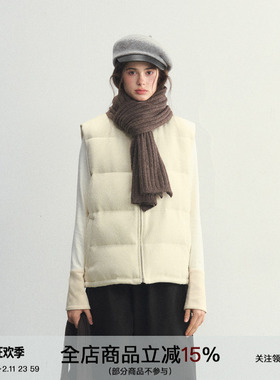 SPEAR YOUTH“肯豆top”羊毛呢90白鸭绒羽绒马甲休闲拉链简约上衣