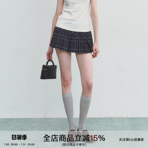英伦学院风高腰防走光百褶短裙
