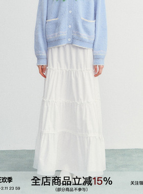 SPEAR YOUTH“白木明纱”温柔风白色半身裙女显瘦蛋糕裙A字中长裙