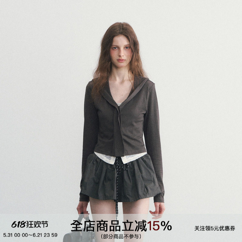 SPEAR YOUTH“镜头里的你”假两件蕾丝外套修身海军领长袖上衣