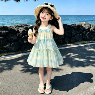 儿童裙子女2026新款夏季小女孩连衣裙女童夏装女宝宝挂脖裙公主裙