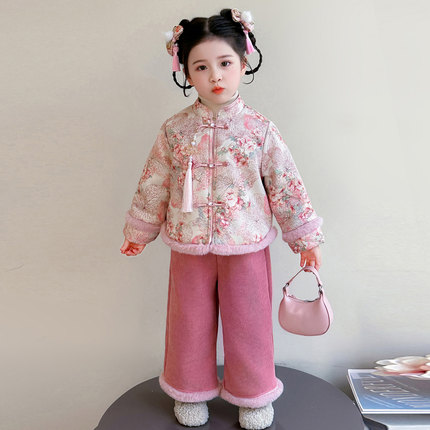 女童唐装加绒加厚周岁礼服女宝宝拜年服1国风儿童冬装新中式套装2