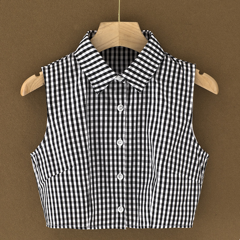 韩版毛衣棉质格子衬衫领假衣领