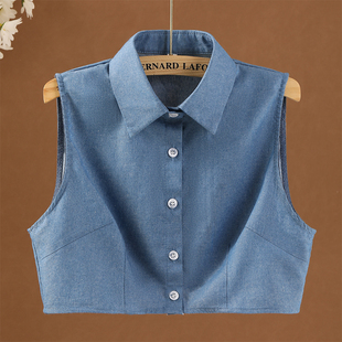 衬衫 饰领秋冬季 领 假领子女百搭假领棉衬衣领牛仔色毛衣装 湘蒙韩版