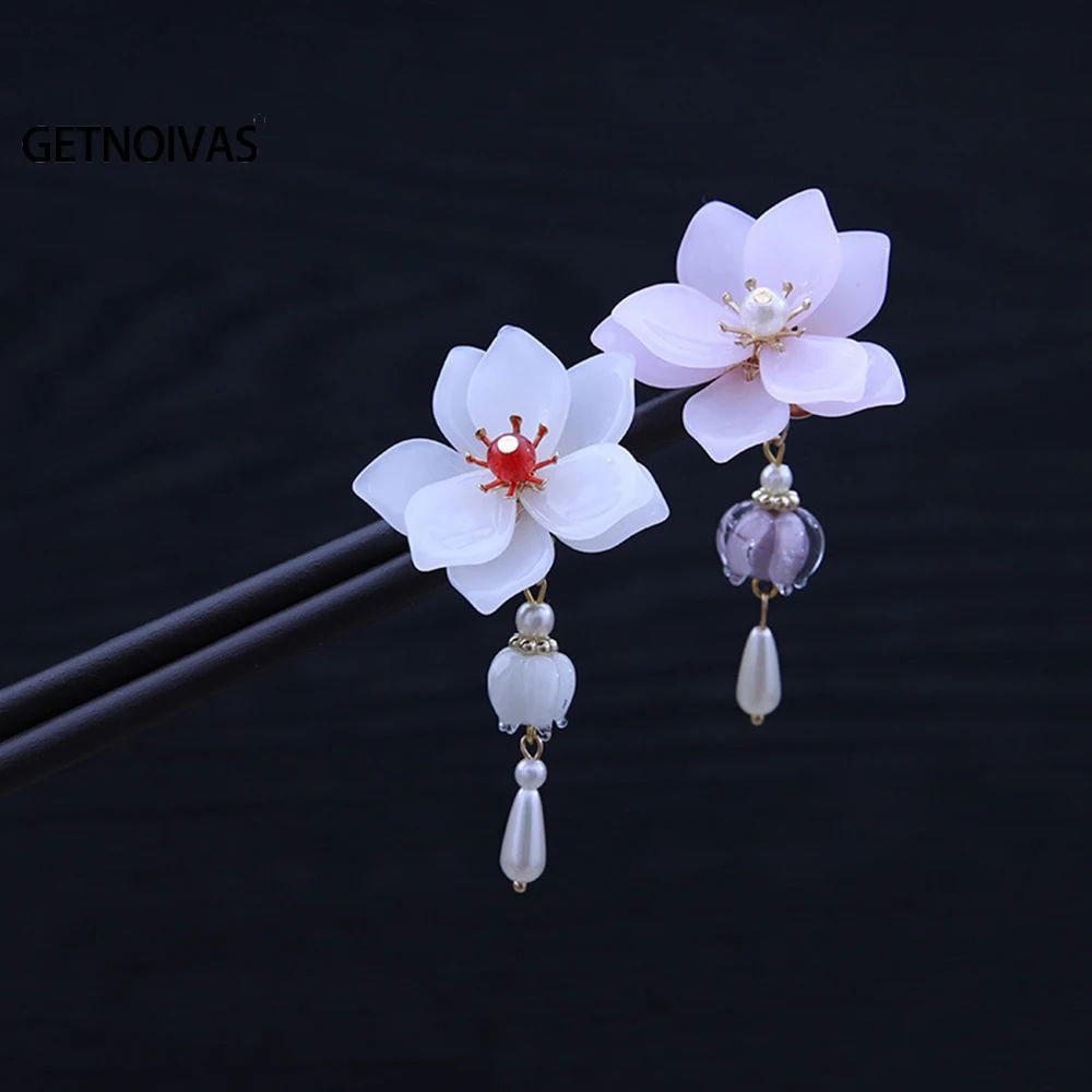 Vintage Wooden Hair Chinese Style Flower Hairpin With Tasse