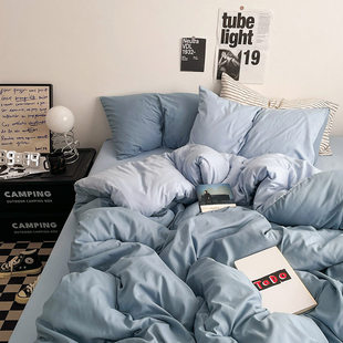 Solid color four piece cotton bed sheet and duvet cover