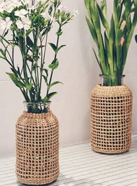 Rattan Vase Household Flower Home Decor Tabletop Dried Flowe
