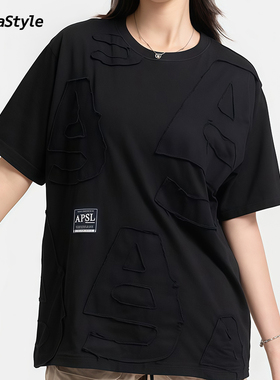 【明星同款】AlphaStyle夏季Nokomis拼字T恤宽松贴布拼接男女情侣