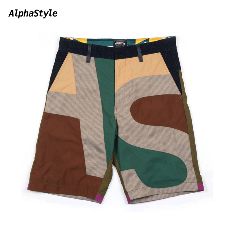 AlphaStyle夏季新款拼接短裤男