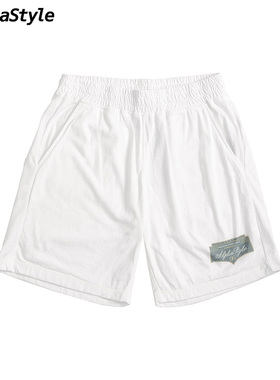 AlphaStyle夏季徽章印花针织短裤棉料速干运动时尚简约男女舒适