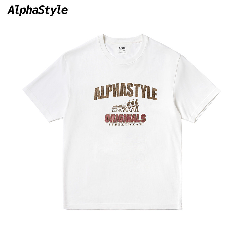 AlphaStyle夏季重工刺绣复古T恤