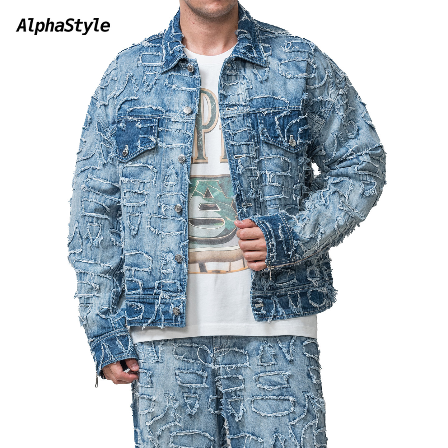 AlphaStyle秋冬复古宽松牛仔外套