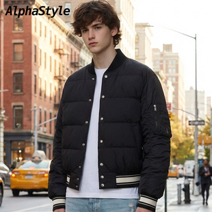 Alphastyle时尚冬季双面穿羽绒校队外套棒球夹克鹅绒保暖男女同款