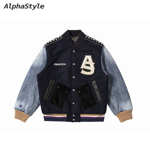 夹克棉服夹克外套男女 撞色拼接毛呢棒球服男款 AlphaStyle冬季 新款